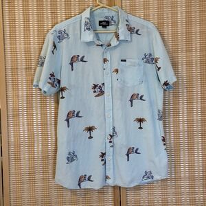 O'Neill Mens L Shirt Surf Button Up Shirt Sleeve Blue Tropical Resort Beach